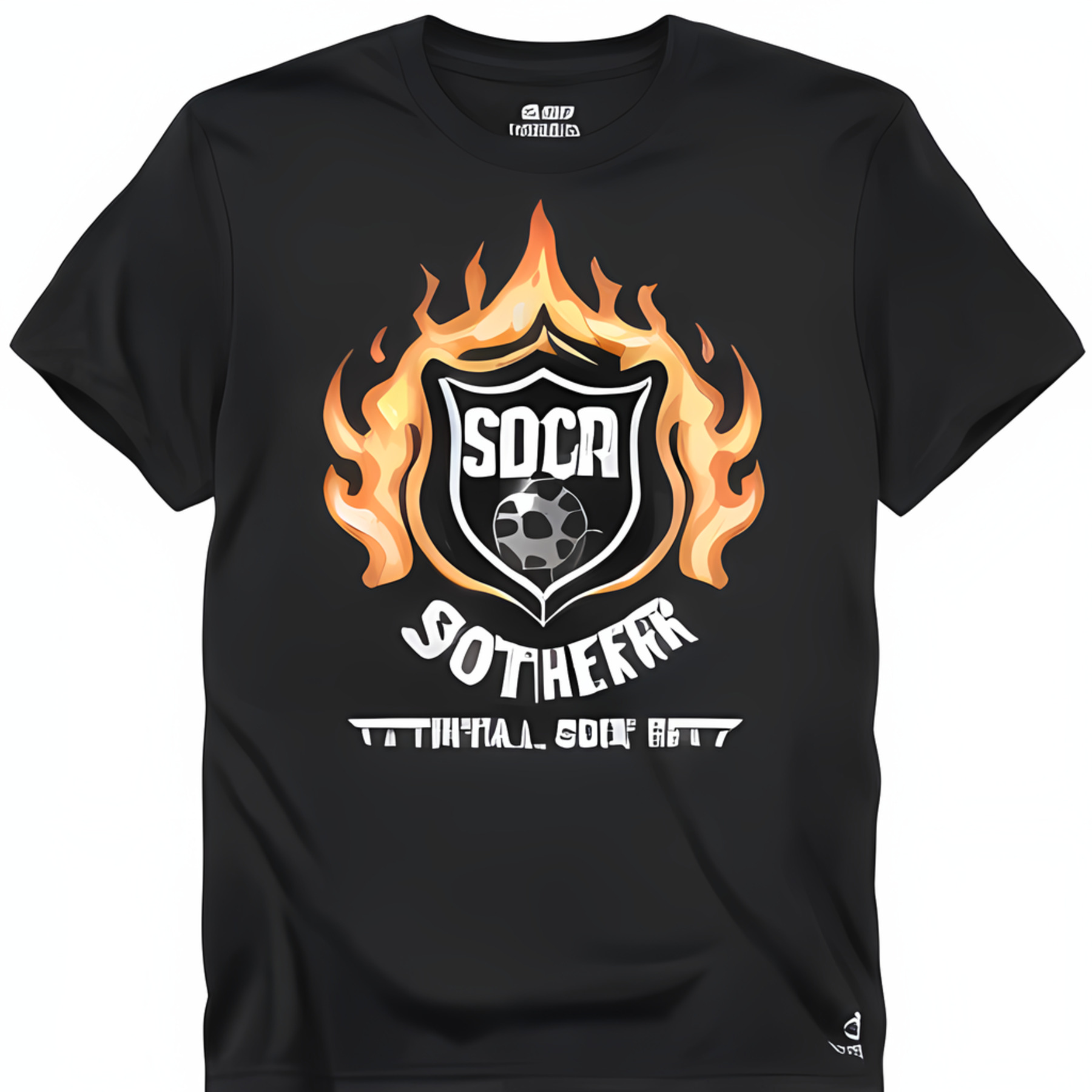 Black TShirt with Fiery Soccer Ball Graphic SOCA SO THE FAK SOCCER 667