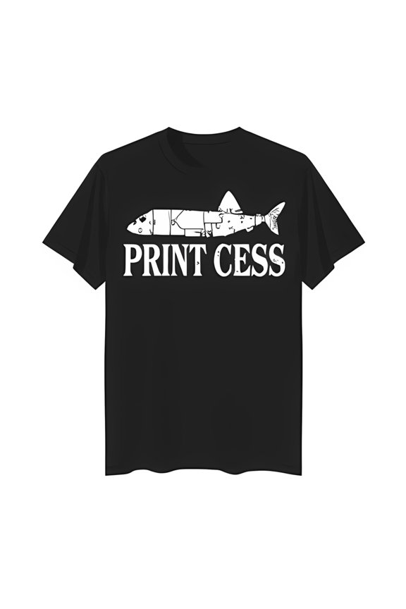 Black T-Shirt with Fish Graphic and 'Print Cess' Text Unique Design for Fish Lovers