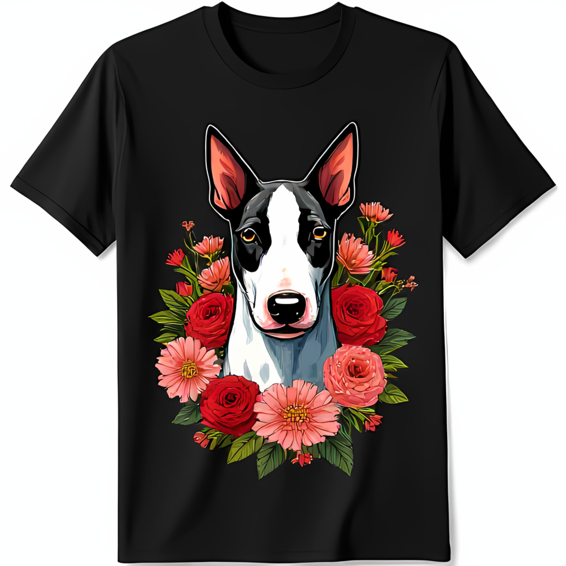 Black TShirt with Floral Crown Terrier Graphic Cute Dog Design