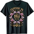 thumbnail image 1 of Black T-Shirt with Floral Wreath Design Gold Veppefic Yo & 1953 Inscription, 1 of 5