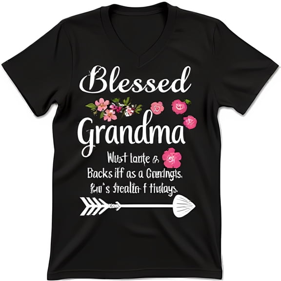 Black T-Shirt with Flower Arrow Design & 'Blessed Grandma' Graphic