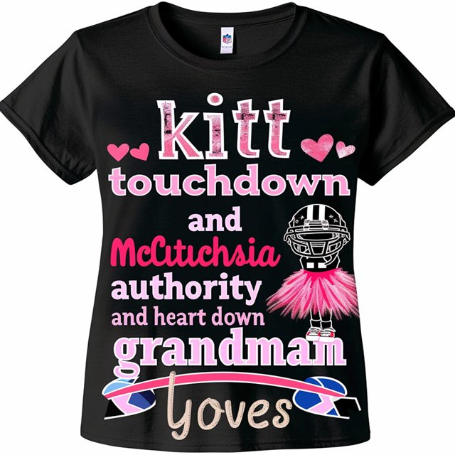 Black T Shirt with Football Helmet and Pink Skirt Design Touchdown Tee