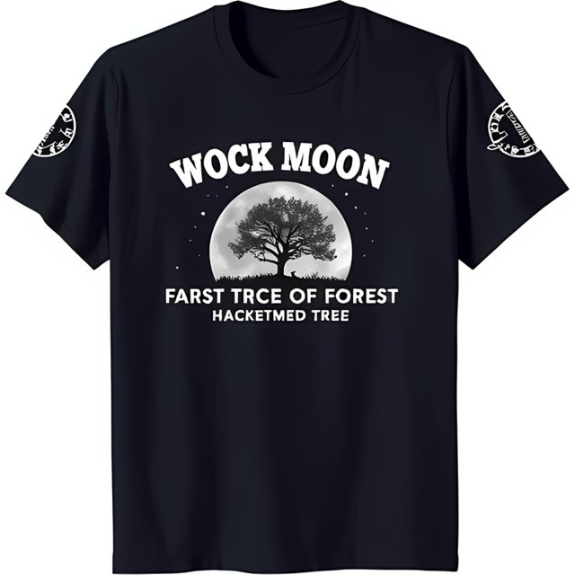 Black TShirt with Full Moon Graphic and Tree Design Unique Forest Art