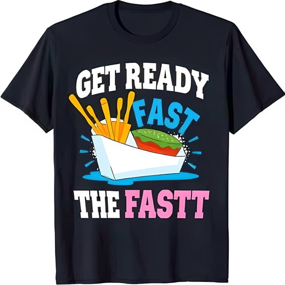 Black T-Shirt with Fun 'Get Ready Fast The Fastt' Graphic & Design