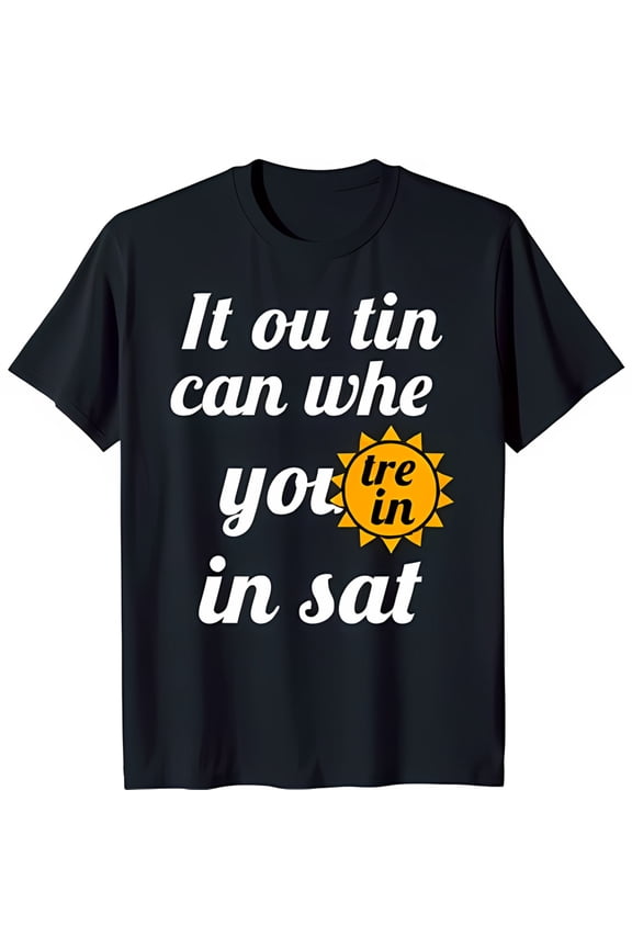 Black T-Shirt with Fun 'It whe you tre in sat' Design & Sun Graphic