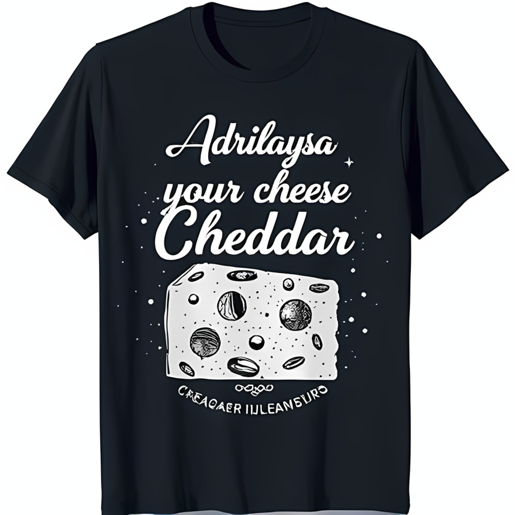Black T-Shirt with Fun White Graphic: 'Adrilaysa Your Cheese Cheddar ...