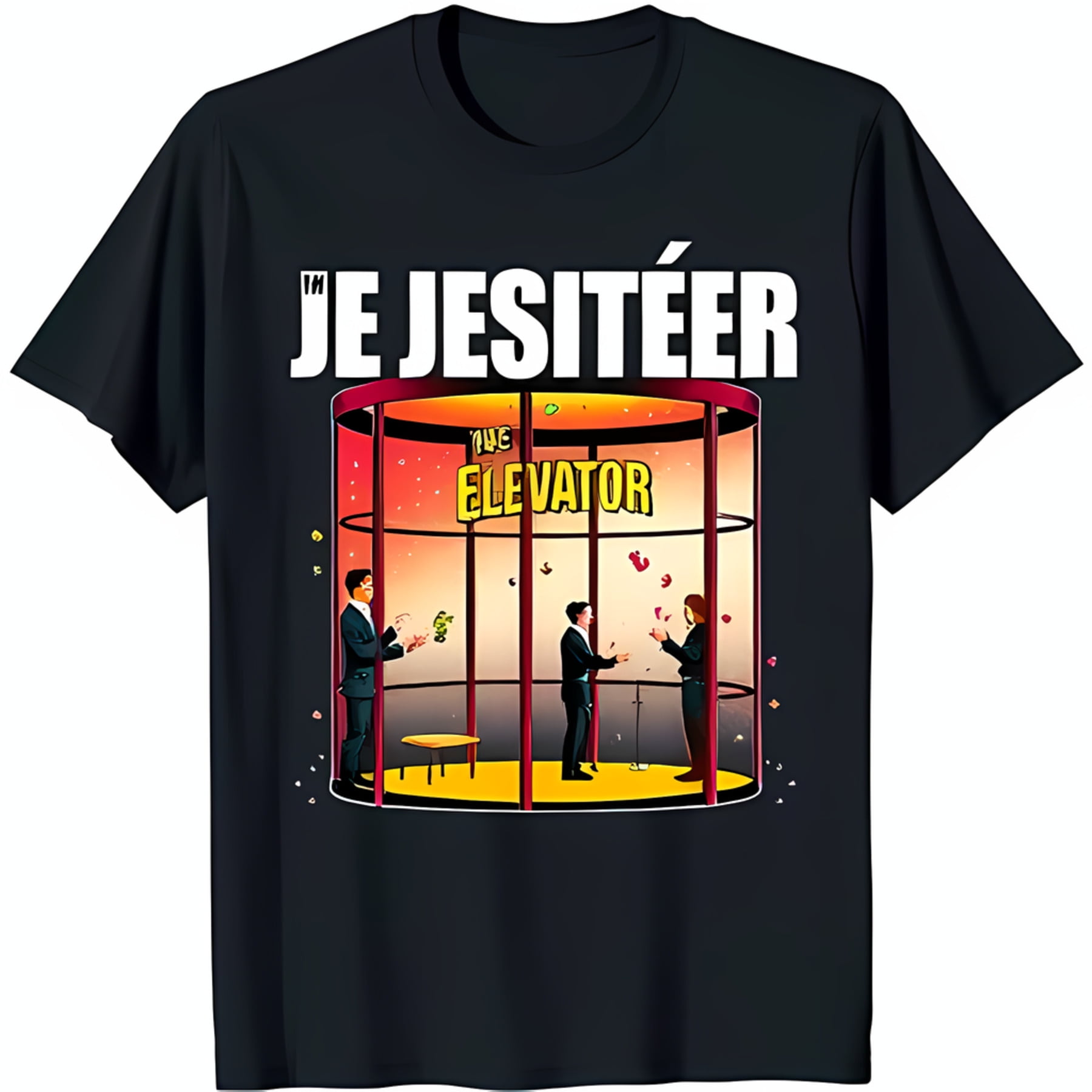 Black TShirt with Glass Elevator Design and 'The Elevator' Print