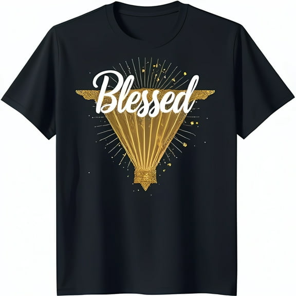 Black T-Shirt with Glitter Design and 'Blessed' in White Letters