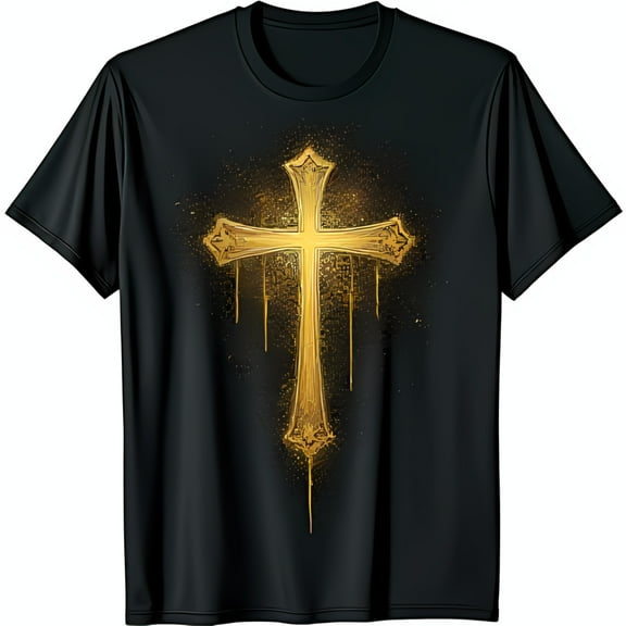 Black T-Shirt with Glittering Gold Design & Comfortable Fabric