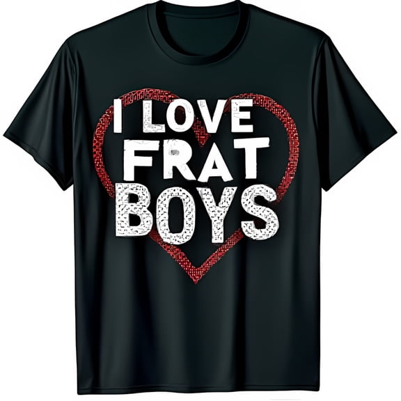 Black T-Shirt with Glittery Red Heart & Bold I LOVE FRAT Design