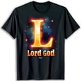thumbnail image 1 of Black T-Shirt with Glowing L Design and Background God Graphic Tee, 1 of 5