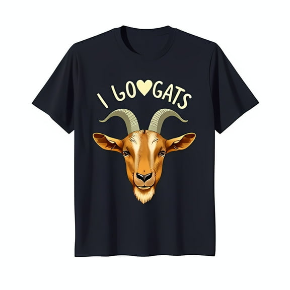 Black T-Shirt with Goat Graphic: ' GATS' Heart Design & Goat Head