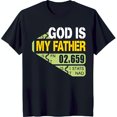 thumbnail image 1 of Black T-Shirt with 'God is My Father' Graphic Yellow Text on Green Banner Unique Design, 1 of 5