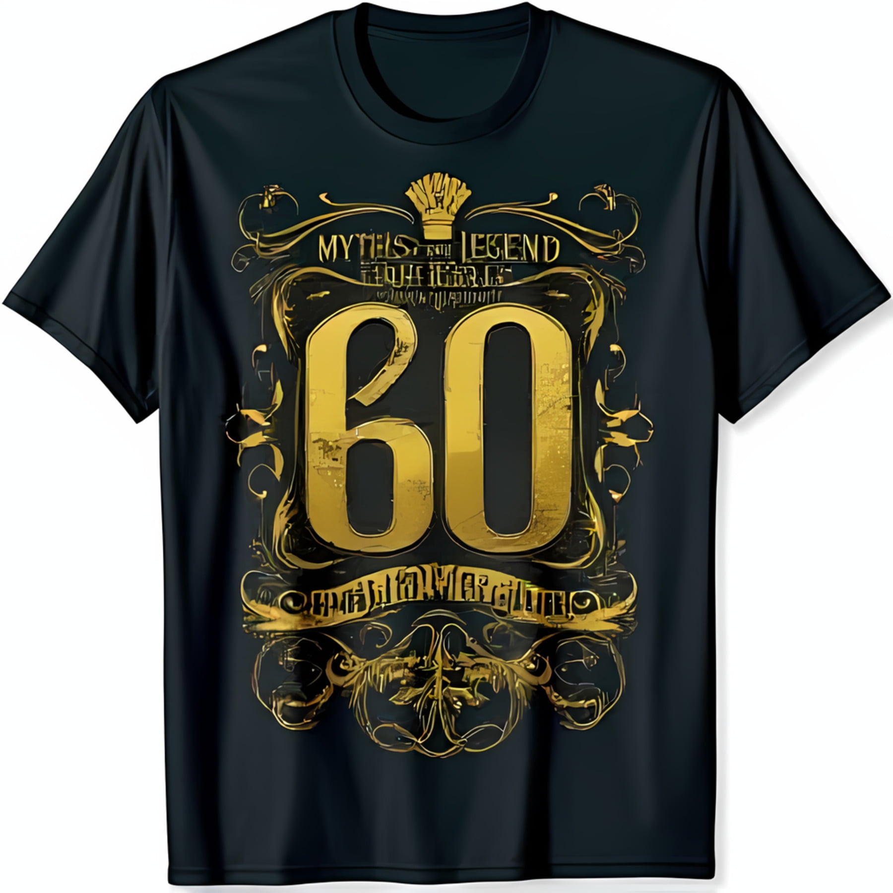 Black TShirt with Gold 60 Design Myths and Legend You Were Born Graphic Tee