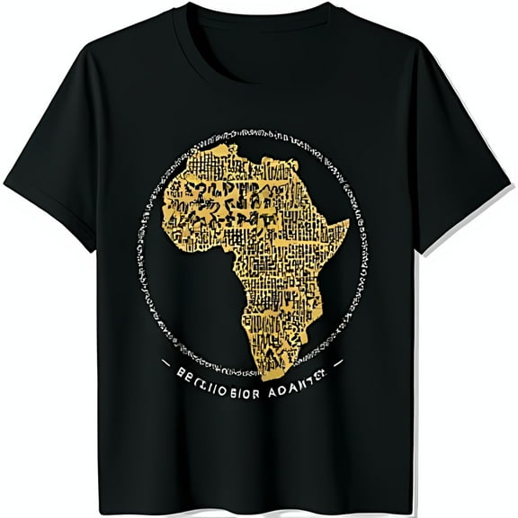 Black T-Shirt with Gold African Continent Graphic & Inspiring