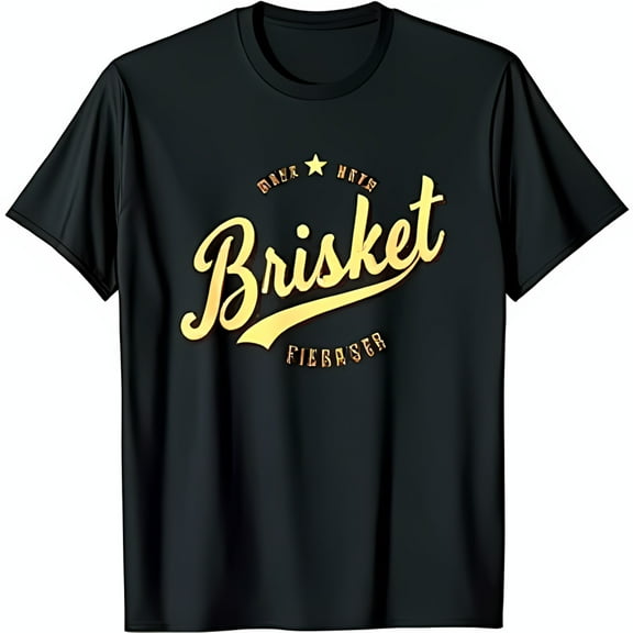 Black T-Shirt with Gold Circle Star Design & Bold BRISKET Text Feibraser