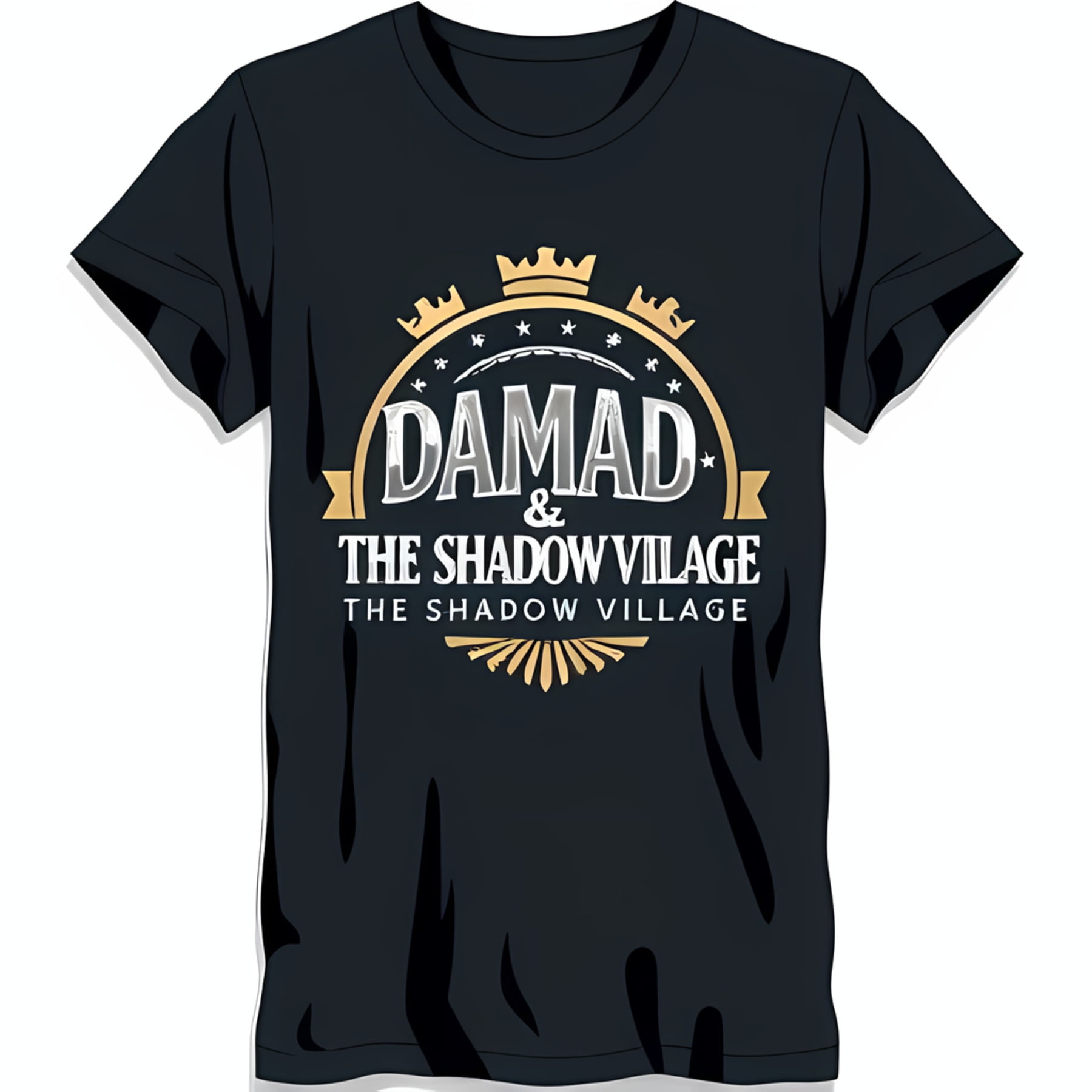 Black TShirt with Gold Crown Graphic 'Damad & The Shadow '