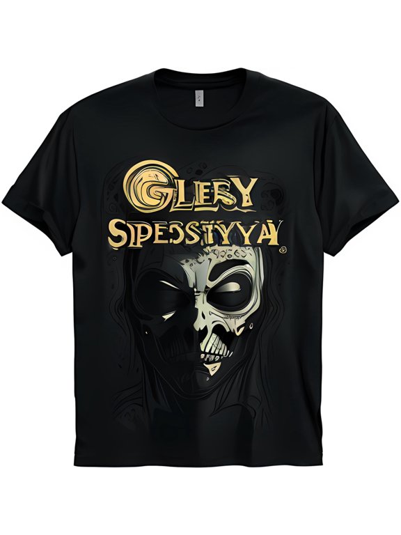 Black T-Shirt with Gold Design and GLEY SPESSYYYA Text Stylish Fan