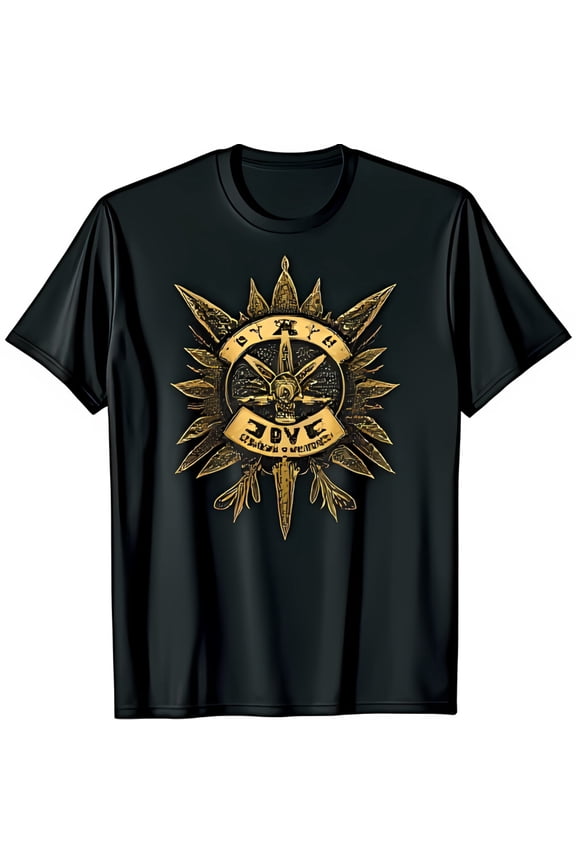 Black T-Shirt with Gold Embossed Graphic JOVE CROWN OF MEMORIES Design