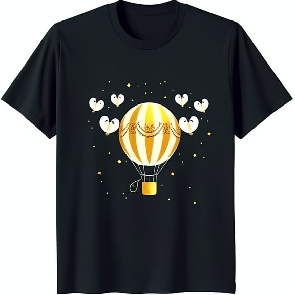 Black T-Shirt with Gold Hot Air Design White Stripes & Stars