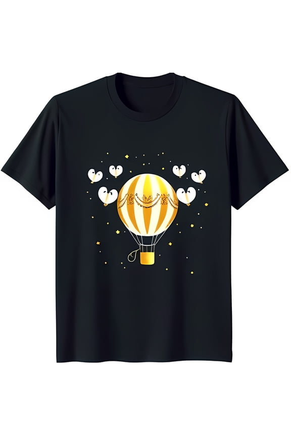 Black T-Shirt with Gold Hot Air Design White Stripes & Stars