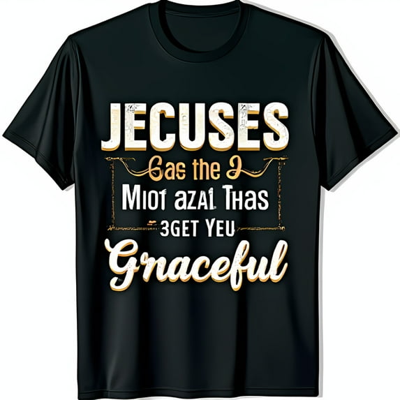 Black T-Shirt with Gold Jecuses Design the J & Miot azal Thas Text