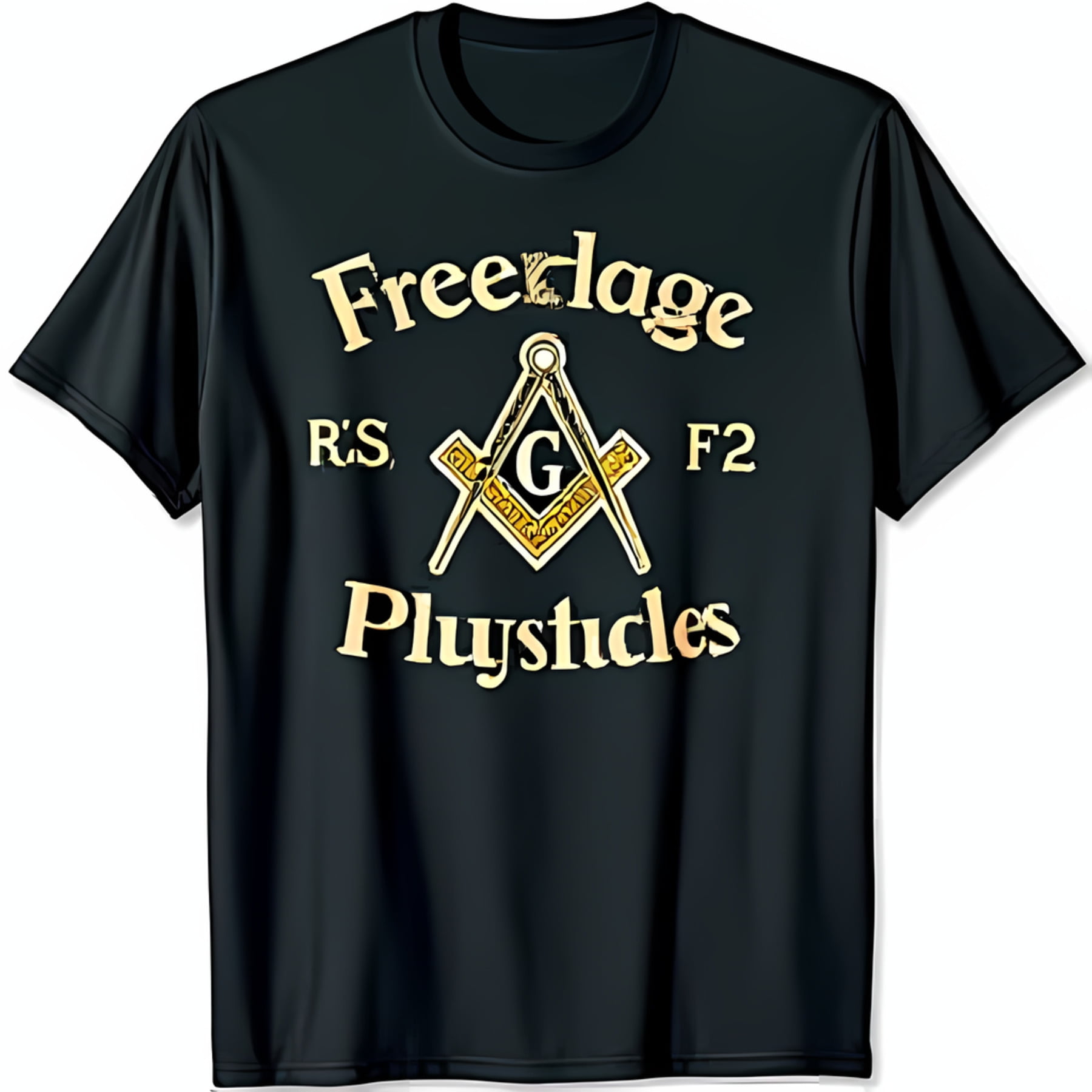Black TShirt with Gold Masonic Design Freelage & Square Symbol