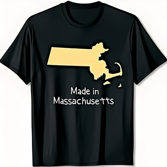 Black T-Shirt with Gold Massachusetts Outline & Made in Massachusetts Graphic