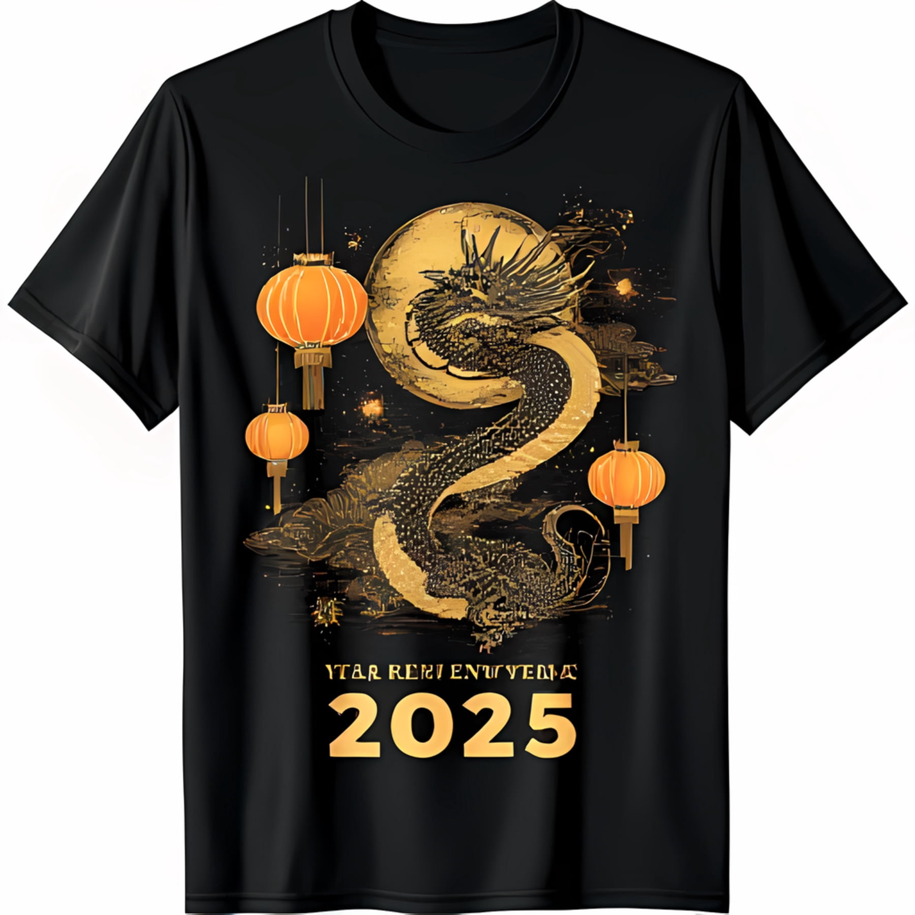 Black TShirt with Gold & Moon Design Year of the 2025