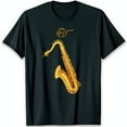 Black TShirt with Gold Saxophone Print Stylish Music Lover Tee