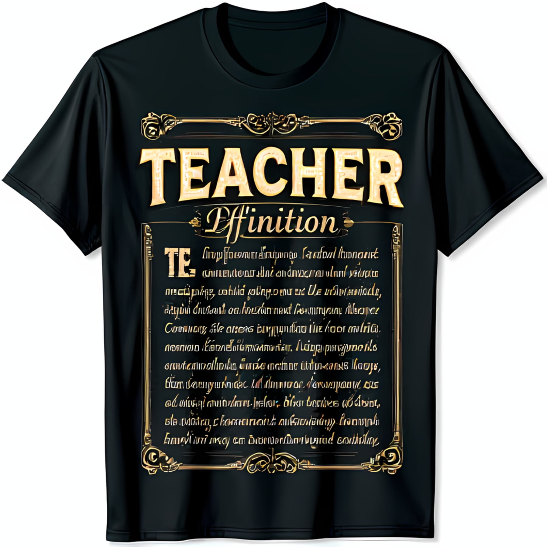 Black TShirt with Gold 'Teacher' Definition Inspiring & Nostalgic Design