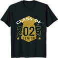 Black TShirt with Gold & White Graduation Graphic Class of 2025 Senior
