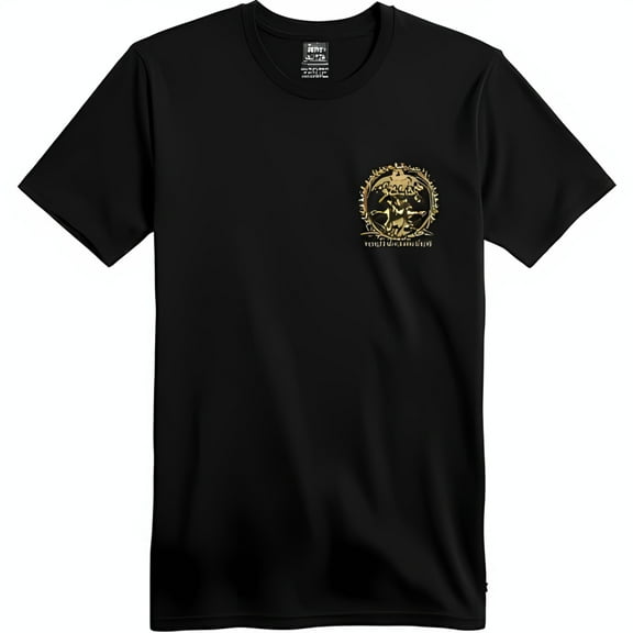Black T-Shirt with Gold Winged Figure & Design