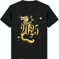 Black TShirt with Golden Chinese Design and 2025 Print Classic Neck