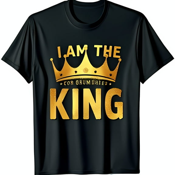 Black T-Shirt with Golden Crown Design I AM THE KING for Drummers