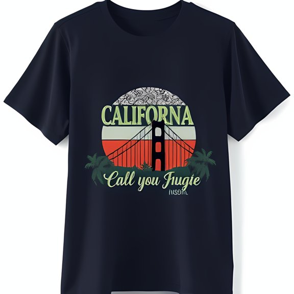 Black T-Shirt with Golden Gate Bridge Graphic & 'Call You Fugie' Design