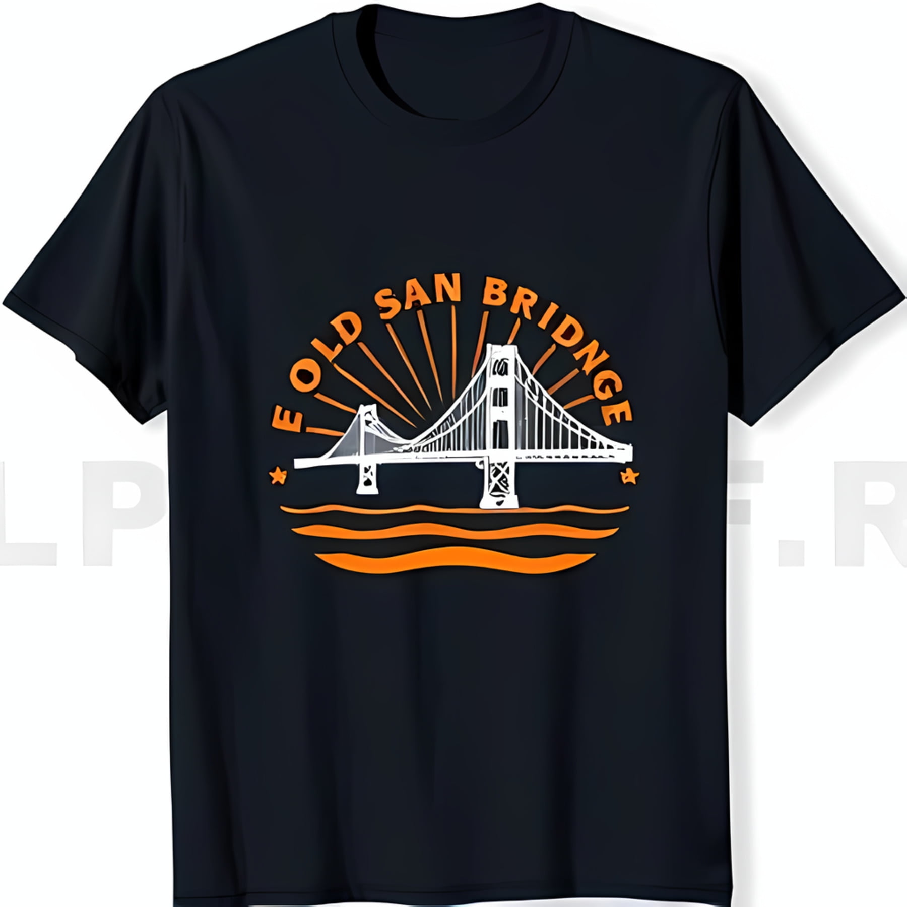Black TShirt with Golden Gate Bridge Graphic 'Old San Bridge' Cursive