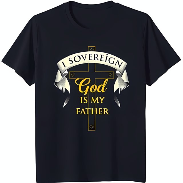 Black TShirt with Golden 'Sovereign God is my Father' Chest Graphic