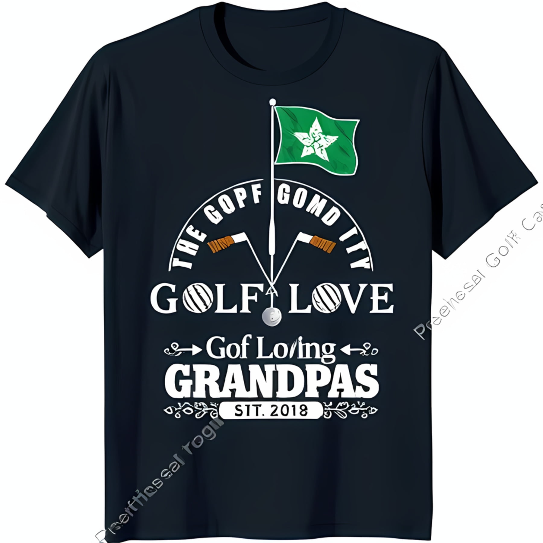 Black TShirt with Golf Course Graphic 'The Golf Gomo Itty Golf Love' Design for Golf Loving