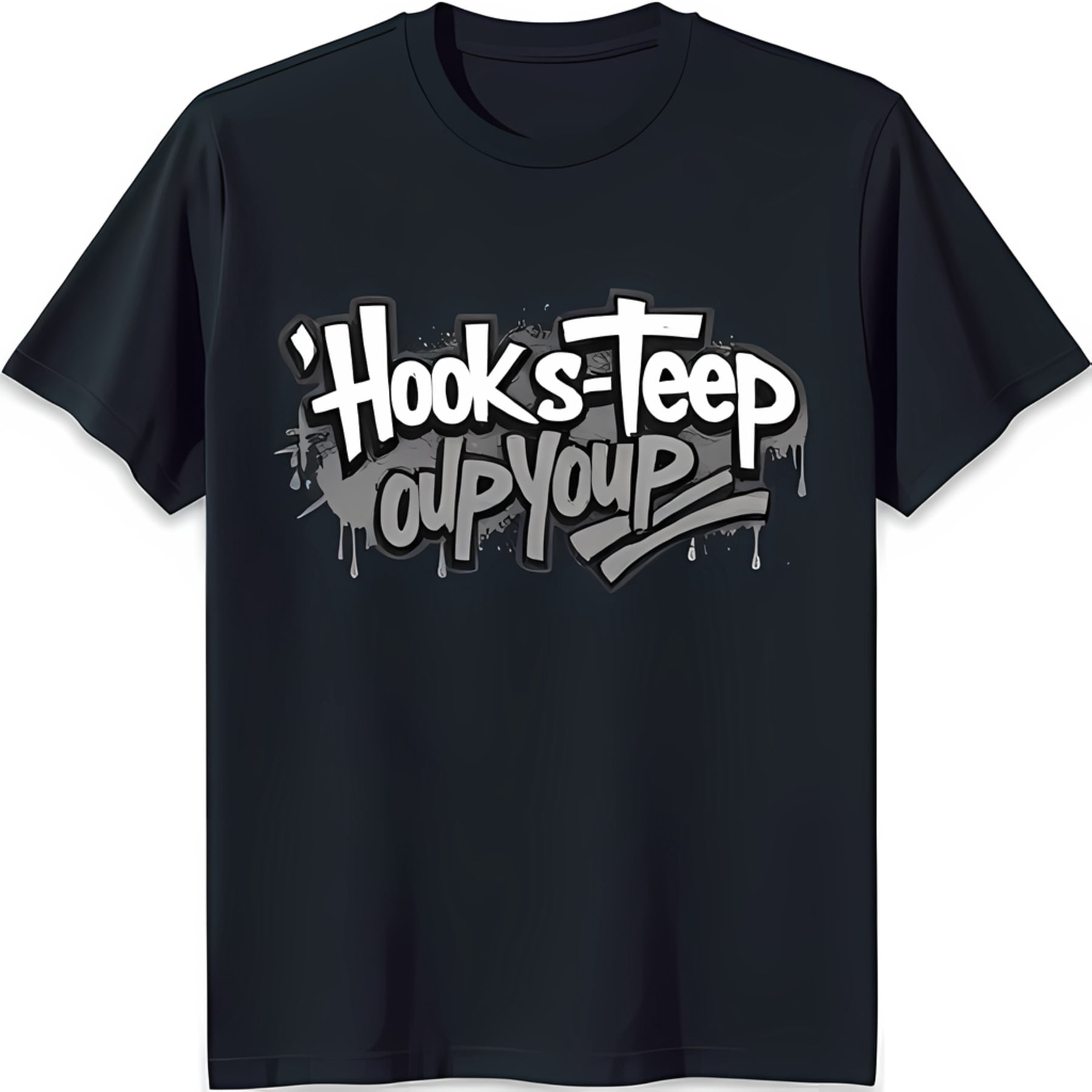 Black TShirt with Graffiti Style 'Hooks Teep Oup Youp' Graphic Street