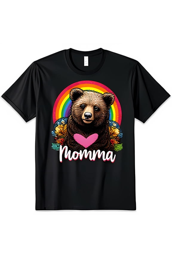 Black T-Shirt with Graphic Background & 'Momma' Text