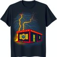 Black TShirt with Graphic Design of Bolts & Eagle Building