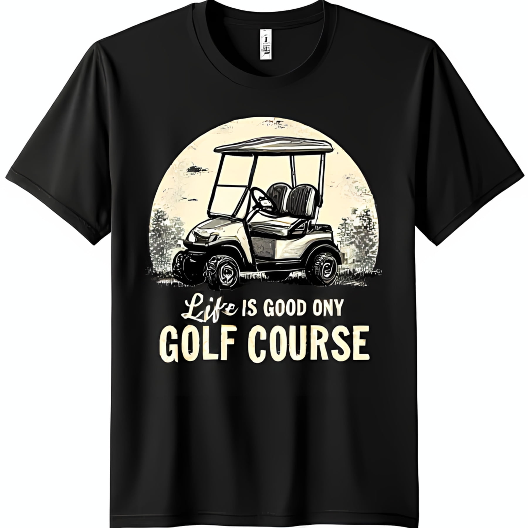 Black TShirt with Graphic & Full Moon 'Life is Good on GOLF COURSE
