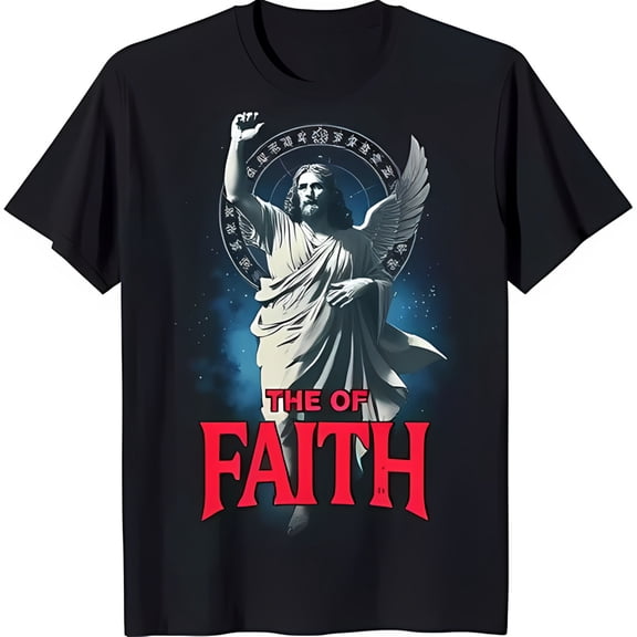 Black T-Shirt with Graphic & Stars 'The Of Faith'