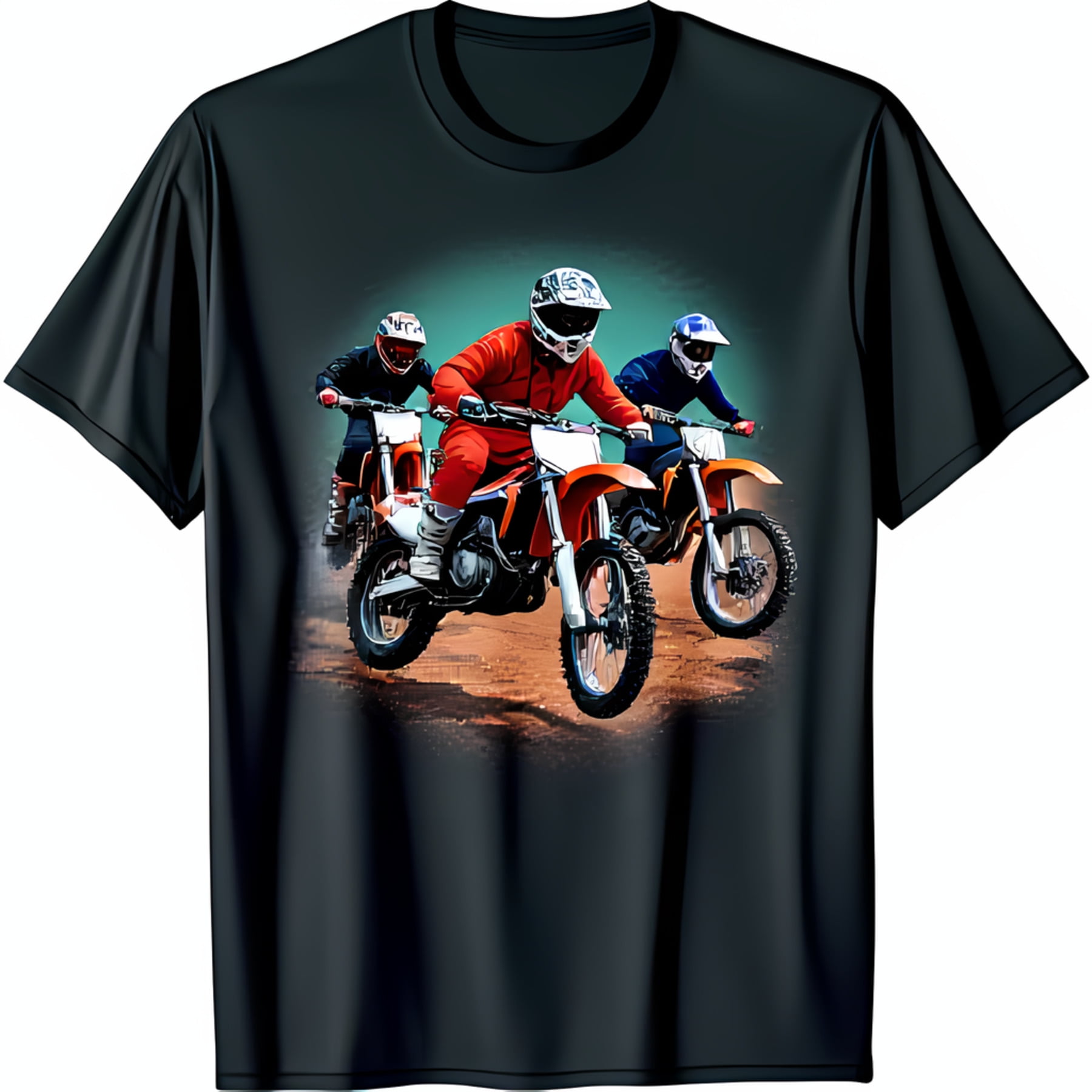 Black T-Shirt with Graphic of 3 Motocross Riders Racing on Dirt Bikes ...
