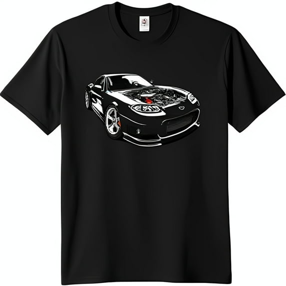 Black T-Shirt with Graphic of Car Engine