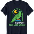 Black TShirt with Green Bird on & ' Library' Graphic
