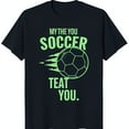 Black TShirt with Green Soccer Ball Graphic and Fun Text Design