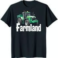 Black TShirt with Green Tractor Graphic and 'Farmland' Text for