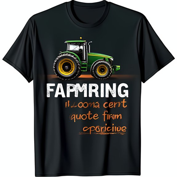 Black T-Shirt with Green Tractor Graphic and Fun Farm Quote Design